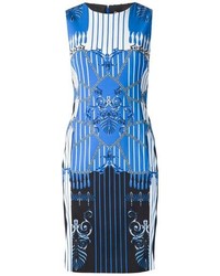 weißes und blaues bedrucktes Etuikleid von Versace