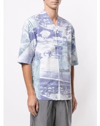 weißes und blaues bedrucktes Kurzarmhemd von 3.1 Phillip Lim