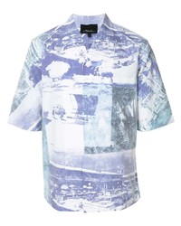 weißes und blaues bedrucktes Kurzarmhemd von 3.1 Phillip Lim