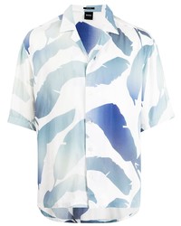 weißes und blaues bedrucktes Kurzarmhemd von BOSS