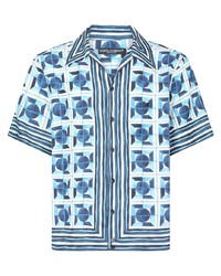 weißes und blaues bedrucktes Kurzarmhemd von Dolce & Gabbana