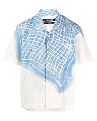 weißes und blaues bedrucktes Kurzarmhemd von Jacquemus