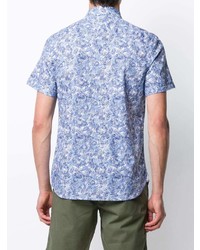 weißes und blaues bedrucktes Kurzarmhemd von Tommy Hilfiger