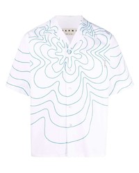 weißes und blaues bedrucktes Kurzarmhemd von Marni
