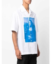 weißes und blaues bedrucktes Kurzarmhemd von Off-White