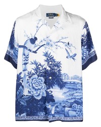 weißes und blaues bedrucktes Kurzarmhemd von Polo Ralph Lauren