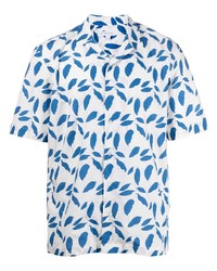 weißes und blaues bedrucktes Kurzarmhemd von Sunspel