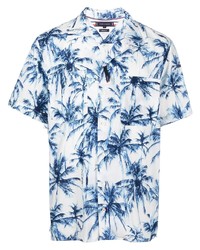 weißes und blaues bedrucktes Kurzarmhemd von Tommy Hilfiger