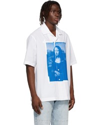 weißes und blaues bedrucktes Kurzarmhemd von Off-White