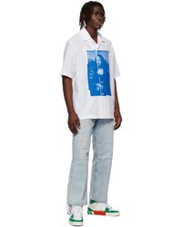 weißes und blaues bedrucktes Kurzarmhemd von Off-White