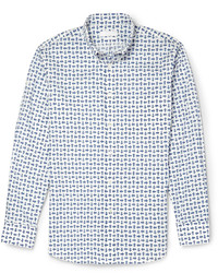 weißes und blaues bedrucktes Langarmhemd von Alexander McQueen