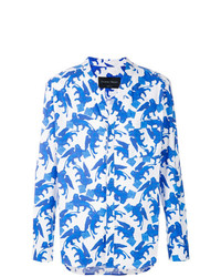 weißes und blaues bedrucktes Langarmhemd von Christian Pellizzari