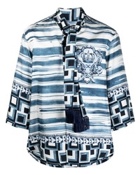 weißes und blaues bedrucktes Langarmhemd von Dolce & Gabbana