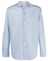 weißes und blaues bedrucktes Langarmhemd von Etro