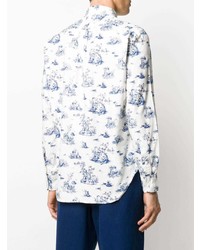 weißes und blaues bedrucktes Langarmhemd von Gitman Vintage