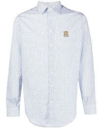 weißes und blaues bedrucktes Langarmhemd von Moschino