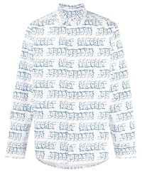 weißes und blaues bedrucktes Langarmhemd von PACCBET