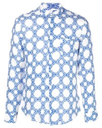 weißes und blaues bedrucktes Langarmhemd von PENINSULA SWIMWEA