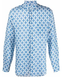 weißes und blaues bedrucktes Langarmhemd von PENINSULA SWIMWEA