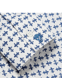 weißes und blaues bedrucktes Langarmhemd von Alexander McQueen