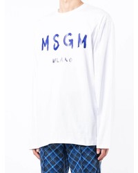 weißes und blaues bedrucktes Langarmshirt von MSGM