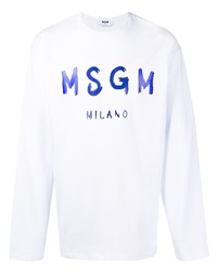 weißes und blaues bedrucktes Langarmshirt von MSGM