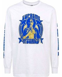 weißes und blaues bedrucktes Langarmshirt von Supreme