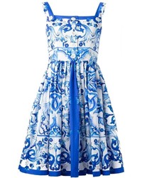 weißes und blaues bedrucktes Skaterkleid von Dolce & Gabbana