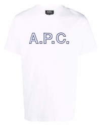 weißes und blaues bedrucktes T-Shirt mit einem Rundhalsausschnitt von A.P.C.