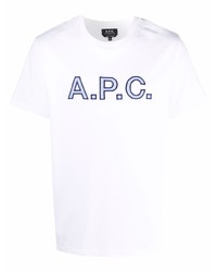 weißes und blaues bedrucktes T-Shirt mit einem Rundhalsausschnitt von A.P.C.