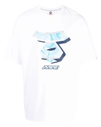 weißes und blaues bedrucktes T-Shirt mit einem Rundhalsausschnitt von AAPE BY A BATHING APE