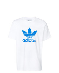 weißes und blaues bedrucktes T-Shirt mit einem Rundhalsausschnitt von adidas