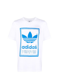 weißes und blaues bedrucktes T-Shirt mit einem Rundhalsausschnitt von adidas