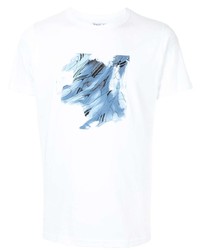 weißes und blaues bedrucktes T-Shirt mit einem Rundhalsausschnitt von agnès b.