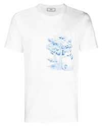 weißes und blaues bedrucktes T-Shirt mit einem Rundhalsausschnitt von Ami Paris
