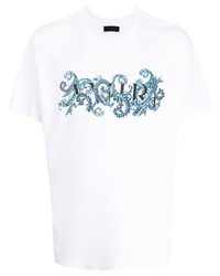 weißes und blaues bedrucktes T-Shirt mit einem Rundhalsausschnitt von Amiri