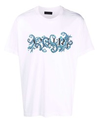 weißes und blaues bedrucktes T-Shirt mit einem Rundhalsausschnitt von Amiri