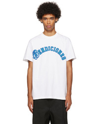 weißes und blaues bedrucktes T-Shirt mit einem Rundhalsausschnitt von Awake NY