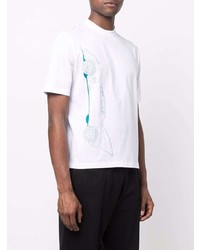weißes und blaues bedrucktes T-Shirt mit einem Rundhalsausschnitt von Lanvin