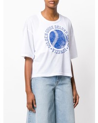 weißes und blaues bedrucktes T-Shirt mit einem Rundhalsausschnitt von Golden Goose Deluxe Brand