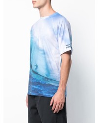 weißes und blaues bedrucktes T-Shirt mit einem Rundhalsausschnitt von Cynthia Rowley