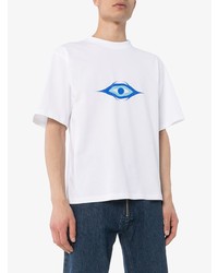 weißes und blaues bedrucktes T-Shirt mit einem Rundhalsausschnitt von Gmbh