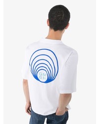 weißes und blaues bedrucktes T-Shirt mit einem Rundhalsausschnitt von Gmbh