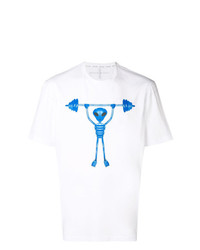 weißes und blaues bedrucktes T-Shirt mit einem Rundhalsausschnitt von Blackbarrett