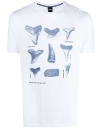 weißes und blaues bedrucktes T-Shirt mit einem Rundhalsausschnitt von BOSS HUGO BOSS