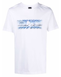 weißes und blaues bedrucktes T-Shirt mit einem Rundhalsausschnitt von BOSS HUGO BOSS
