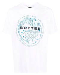 weißes und blaues bedrucktes T-Shirt mit einem Rundhalsausschnitt von Botter