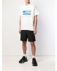 weißes und blaues bedrucktes T-Shirt mit einem Rundhalsausschnitt von Martine Rose