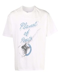 weißes und blaues bedrucktes T-Shirt mit einem Rundhalsausschnitt von C2h4