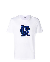 weißes und blaues bedrucktes T-Shirt mit einem Rundhalsausschnitt von Calvin Klein